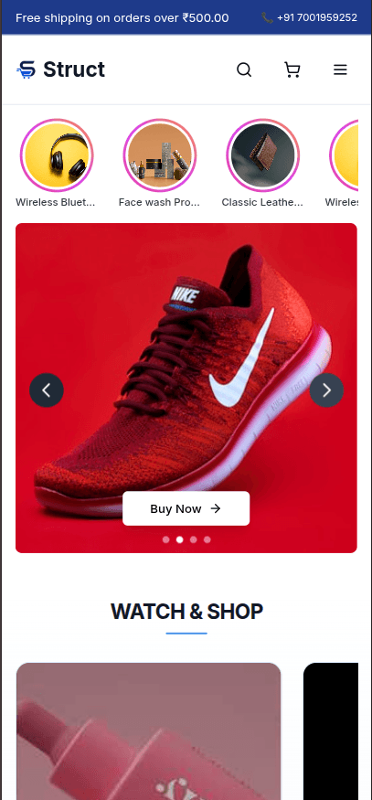 Mobile storefront preview — shopping on phone